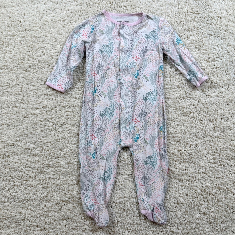 Magnetic Me Floral Modal Magnetic Footie Pajamas 6-9 M Stretchy Comfy
